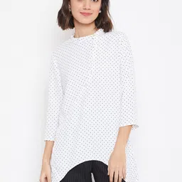 BAESD Geometric Print Mandarin Collar Crepe High-Low Longline Top-image-41