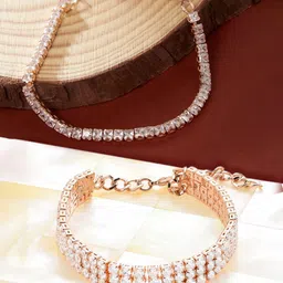 Zaveri Pearls Set of 2 Rose Gold-Plated White Brass Cubic Zirconia Wraparound Bracelet-5