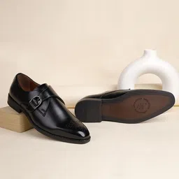 LOUIS STITCH Men Leatherette Dual Tone Patina Shaded Monk Shoes-image-49