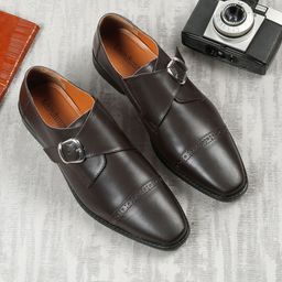 LOUIS STITCH Men Perforated Premium Leather Formal Monk Shoes-picture-26