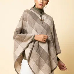 KHALEEJ Women Checked Asymmetric Hem Poncho-picture-21