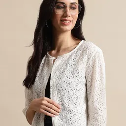 UnaOne Women Self Design Cotton Lace Shrug-18