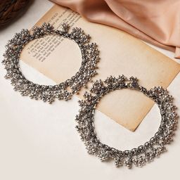 TEEJH Set Of 2 Oxidised Silver-Plated Ghungroo Anklets-16