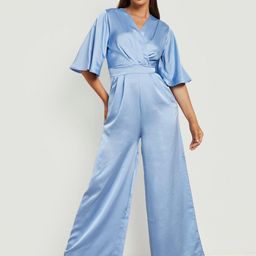 Boohoo Blue Satin Pleated Wide Leg Jumpsuit-picture-27