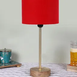 Devansh Red Wood & Cotton Cylinder Contemporary Table Lamp-27