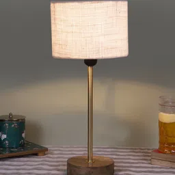 Devansh White Wood & Cotton Cylinder Contemporary Table Lamp-image-80
