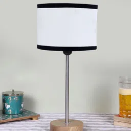 Devansh White & Black Cotton Cylindrical Table Lamp-image-34