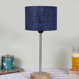 Devansh Blue Textured Wooden Contemporary Cylindrical Shaped Table Lamp-25