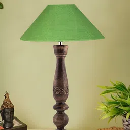 Devansh Green & Brown Textured Wooden Traditional Frustum Table Lamp-56