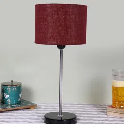 Devansh Maroon Textured Jute Cylindrical Table Lamp-9