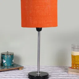 Devansh Orange & Black Textured Cylinder Wooden Contemporary Table Lamp-image-84