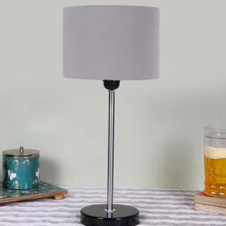 Devansh Grey Textured Wooden Contemporary Cylindrical Shaped Table Lamp-5