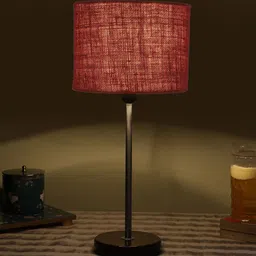 Devansh Maroon Textured Wooden Contemporary Cylindrical Shaped Table Lamp-27