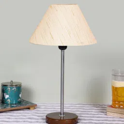 Devansh Unisex Off White Textured Cotton Shade Frustum Shape Table Lamp-19