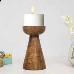 Homesake Brown Wooden Pillar Candle Stand-image-21
