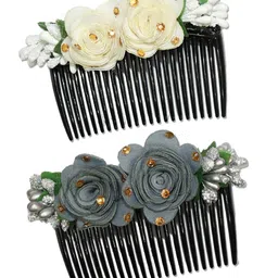 Krelin Women 3Pcs Acrylic Embellished Acrylic Floral Comb Pin-19