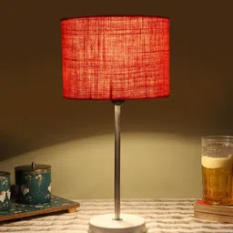 Devansh Orange Textured Wooden Contemporary Cylindrical Shaped Table Lamp-image-7