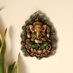 Unravel India Green & Red Wooden Blessing Ganesha Wall Decor-image-24