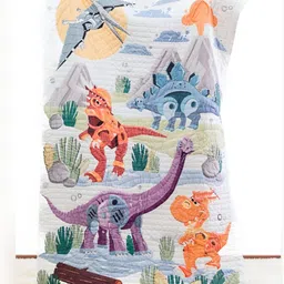 Zookeeper White & Blue Cartoon Characters Printed 120 GSM Single Bed Quilt-image-5