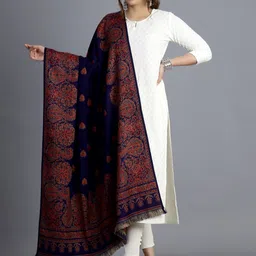 HANDICRAFT PALACE Women Blue Woven-Design Shawl-image-110