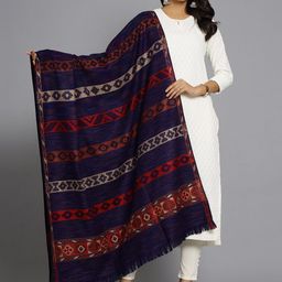 HANDICRAFT PALACE Women Blue Abstract Hand Woven Design Wool Shawl-image-44