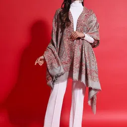 Zamour Paisley Woven Design Pure Wool Shawl-35