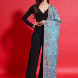 Zamour Paisley Woven Design Pure Wool Shawl-33