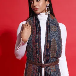 Zamour Paisley Woven Design Pure Wool Shawl-12