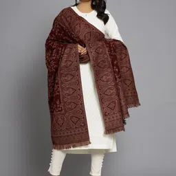 HANDICRAFT PALACE Women Maroon Hand Woven Design Wool Shawl-picture-57