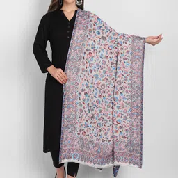 Zamour Women White & Blue Woven Paisley Design Shawl-image-5