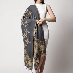 SWI Stylish Tasselled Floral Woven Design Stole-36