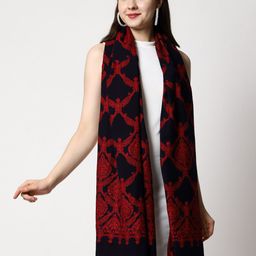 SWI Stylish Tasselled Geometric Woven Design Woollen Stole-35