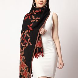 SWI Stylish Tasselled Floral Woven Design Stole-31