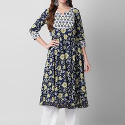 JANAKDULARI CREATION Floral Printed Notch Neck Pure Cotton Anarkali Kurta-image-5