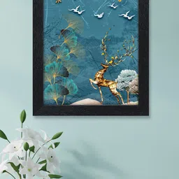 nest ART Blue & Black Deer Scenary Printed Framed Painting Wall Art-picture-52