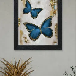 nest ART House Blue & Gold-Toned Beautiful Butterflies Printed Framed Wall Art-picture-31
