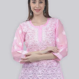 Seva Chikan Floral Embroidered Chikankari Kurti-picture-48