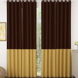 Story@home Brown & Gold-Toned Set of 4 Faux Silk Colourblocked Room Darkening Door Curtain-image-83