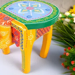 apka mart Yellow & Red Wooden Figurine Elephant Table Showpiece-image-62