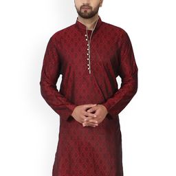 Enciger Ethnic Motifs Woven Design Mandarin Collar Long Sleeve Jacquard Straight Kurta-image-46
