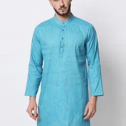 Vastraa Fusion Men Blue Striped Printed Cotton Kurta-picture-16