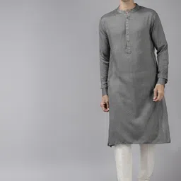 See Designs Men Grey Thread Work Handloom Kurta-image-37