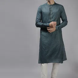 See Designs Men Teal & Beige Woven Design Thread Work Kurta-picture-53