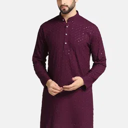 ahhaaaa Ethnic Motifs Sequinned Embroidered Regular Cotton Kurta-9