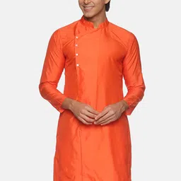Sethukrishna Men Orange Solid Angrakha Kurta-image-92