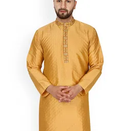 Enciger Geometric Woven Design Band Collar Kurta-image-16