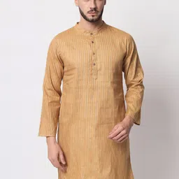 Vastraa Fusion Men Brown Striped Printed Cotton Kurta-picture-40
