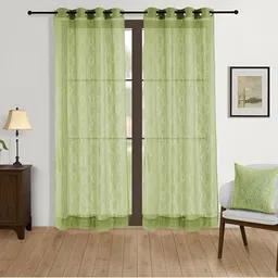 SWAYAM Green & White Embroidered Sheer Long Door Curtain-image-88