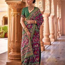 Mitera Pink & Green Ethnic Motifs Printed Zari Detailed Saree-picture-14