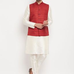 VASTRAMAY Straight Kurta with Pyjamas & Nehru Jacket-picture-3